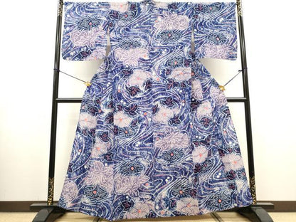 平和屋着物∴夏物　浴衣　有松鳴海絞り　流水花文　綿　逸品　DABI8560cd