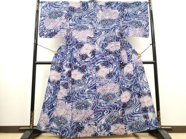 平和屋着物∴夏物　浴衣　有松鳴海絞り　流水花文　綿　逸品　DABI8560cd