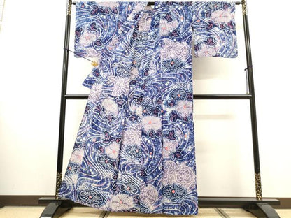 平和屋着物∴夏物　浴衣　有松鳴海絞り　流水花文　綿　逸品　DABI8560cd