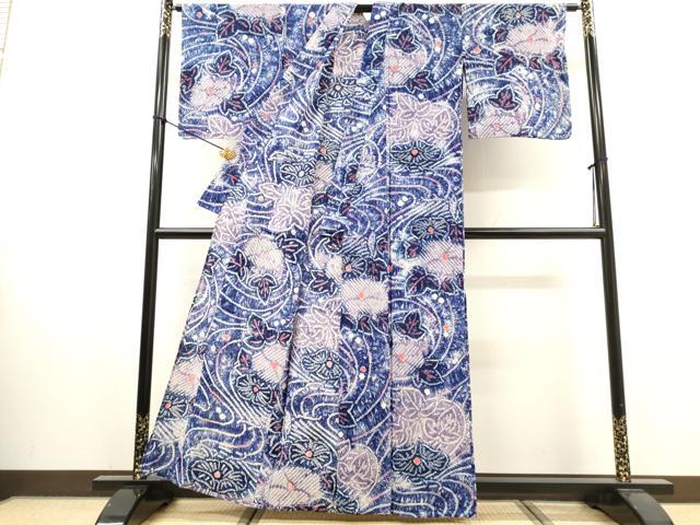 平和屋着物∴夏物　浴衣　有松鳴海絞り　流水花文　綿　逸品　DABI8560cd
