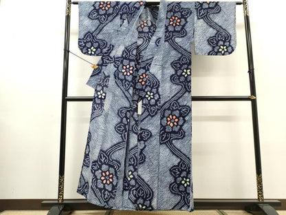 平和屋着物∴夏物　浴衣　有松鳴海絞り　草花文　綿　逸品　DABI8565cd