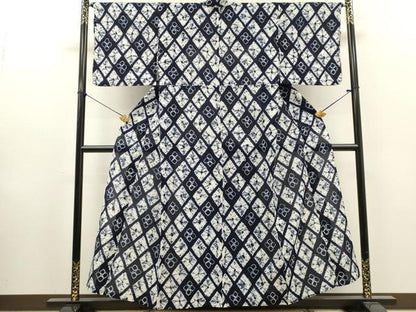 平和屋着物∴夏物　浴衣　有松鳴海絞り　菱花文　綿　逸品　DABI8567cd