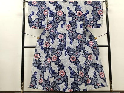 平和屋着物∴夏物　浴衣　有松鳴海絞り　草花文　綿　逸品　DABI8568cd
