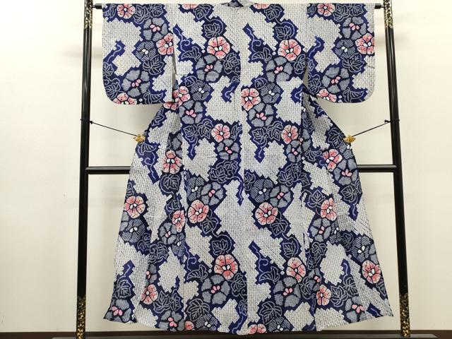 平和屋着物∴夏物　浴衣　有松鳴海絞り　草花文　綿　逸品　DABI8568cd