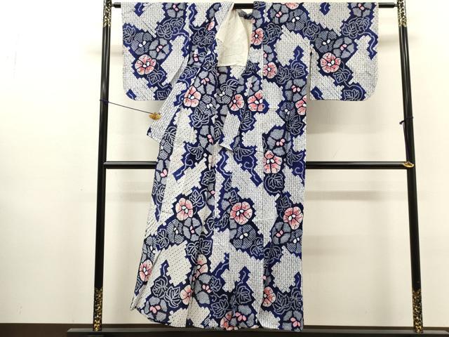 平和屋着物∴夏物　浴衣　有松鳴海絞り　草花文　綿　逸品　DABI8568cd