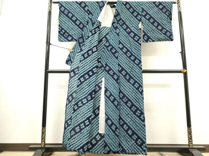 平和屋着物∴夏物　浴衣　有松鳴海絞り　斜線文　綿　逸品　DABI8569cd