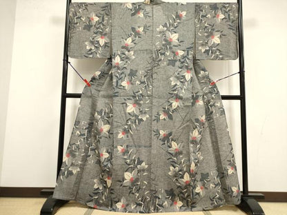 平和屋着物∴夏物　浴衣　注染　手縫い　草花文　綿逸品　DABI8576cd