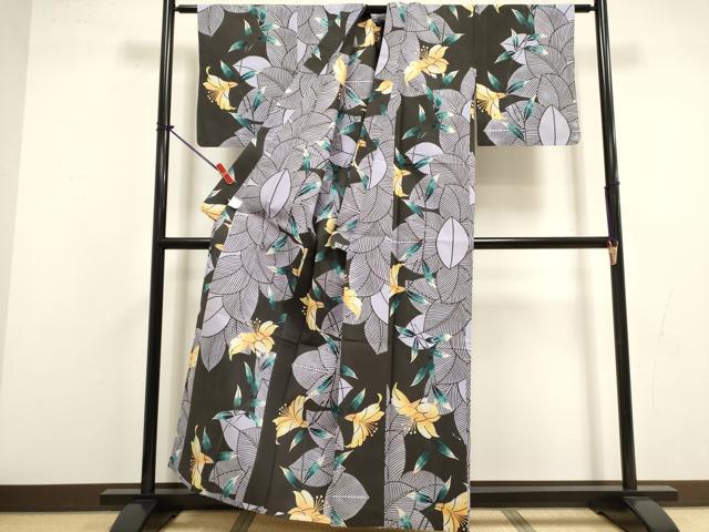 平和屋着物∴夏物　浴衣　注染　枝花文　綿　逸品　DABI8579cd