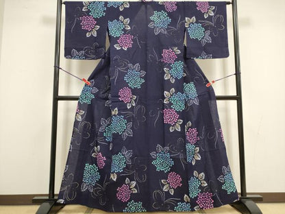 平和屋着物∴夏物　浴衣　注染　紫陽花　綿　逸品　DABI8582cd