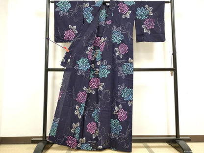 平和屋着物∴夏物　浴衣　注染　紫陽花　綿　逸品　DABI8582cd
