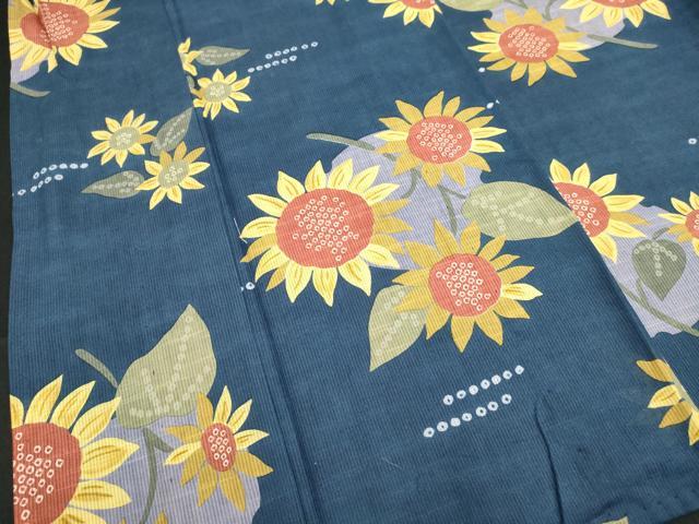 平和屋着物∴夏物　浴衣　手縫い　向日葵　ひまわり　ロング丈　逸品　DABI8584cd