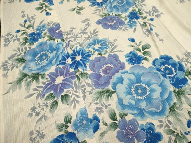 平和屋着物∴夏物　小紋・浴衣兼用　手縫い　草花文　日本製　綿麻　逸品　DABI8585cd