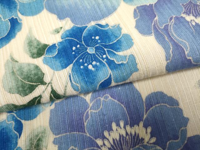 平和屋着物∴夏物　小紋・浴衣兼用　手縫い　草花文　日本製　綿麻　逸品　DABI8585cd