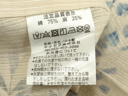 平和屋着物∴夏物　小紋・浴衣兼用　手縫い　草花文　日本製　綿麻　逸品　DABI8585cd