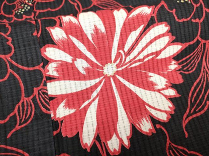 平和屋着物∴夏物　浴衣　花唐草文　黒地　綿　逸品　DABI8594cd