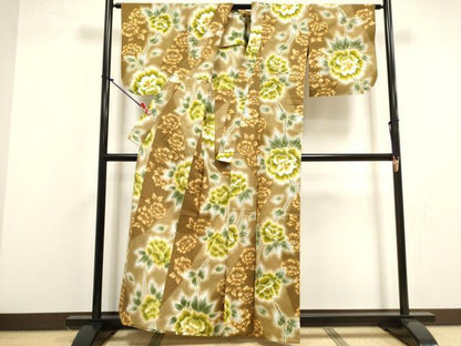 平和屋着物∴夏物　浴衣　注染　手縫い　枝花文　綿　逸品　DABI8595cd