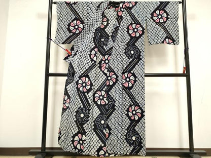 平和屋着物∴夏物　浴衣　有松鳴海絞り　流水花文　綿　逸品　DABI8601cd