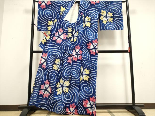 平和屋着物∴夏物　浴衣　有松鳴海絞り　流水花文　綿　逸品　DABI8603cd
