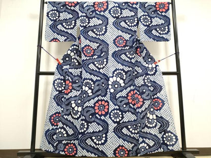 平和屋着物∴夏物　浴衣　有松鳴海絞り　流水花文　綿　逸品　DABI8604cd
