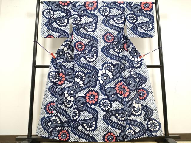 平和屋着物∴夏物　浴衣　有松鳴海絞り　流水花文　綿　逸品　DABI8604cd