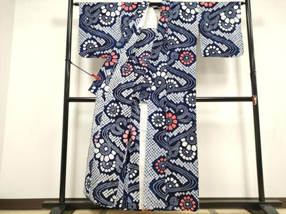 平和屋着物∴夏物　浴衣　有松鳴海絞り　流水花文　綿　逸品　DABI8604cd