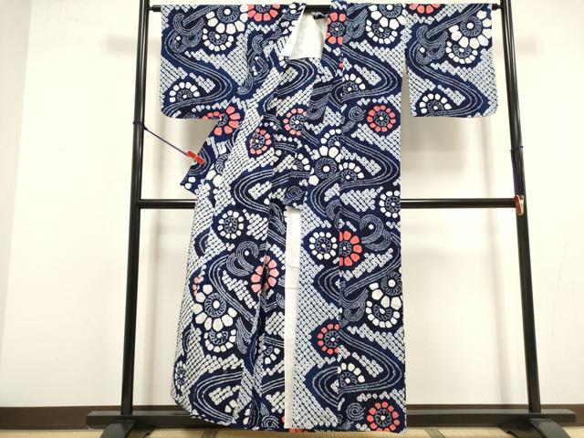 平和屋着物∴夏物　浴衣　有松鳴海絞り　流水花文　綿　逸品　DABI8604cd