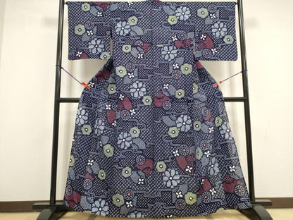 平和屋着物∴夏物　浴衣　有松鳴海絞り　扇面花文　綿　逸品　未使用　DABI8605cd