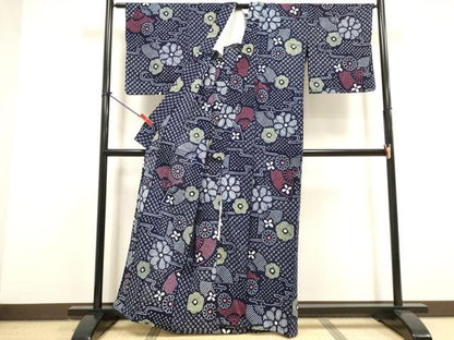 平和屋着物∴夏物　浴衣　有松鳴海絞り　扇面花文　綿　逸品　未使用　DABI8605cd