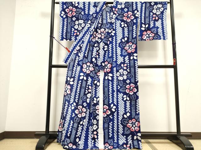 平和屋着物∴夏物　浴衣　有松鳴海絞り　草花文　綿　逸品　DABI8606cd