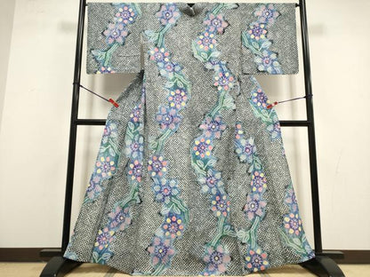 平和屋着物∴夏物　浴衣　有松鳴海絞り　枝花文　綿　逸品　DABI860cd