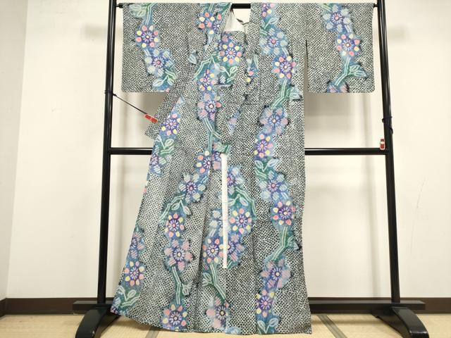平和屋着物∴夏物　浴衣　有松鳴海絞り　枝花文　綿　逸品　DABI860cd