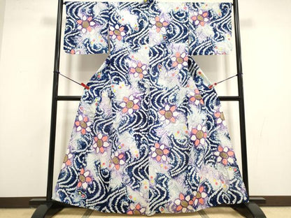 平和屋着物∴夏物　浴衣　有松鳴海絞り　花蝶文　綿　逸品　DABI8609cd