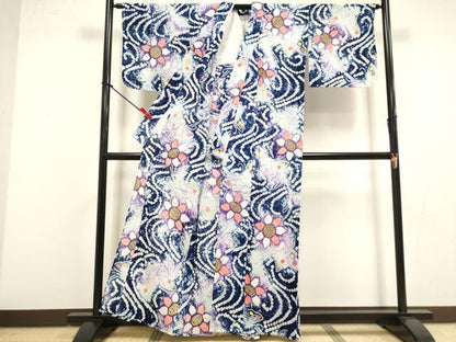 平和屋着物∴夏物　浴衣　有松鳴海絞り　花蝶文　綿　逸品　DABI8609cd