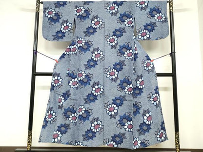 平和屋着物∴夏物　浴衣　リップル生地　草花文　綿　逸品　DABI8617cd