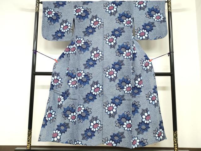 平和屋着物∴夏物　浴衣　リップル生地　草花文　綿　逸品　DABI8617cd