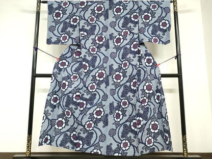 平和屋着物∴夏物　浴衣　草花文　リップル生地　綿　逸品　DABI8618cd