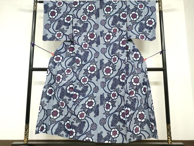 平和屋着物∴夏物　浴衣　草花文　リップル生地　綿　逸品　DABI8618cd