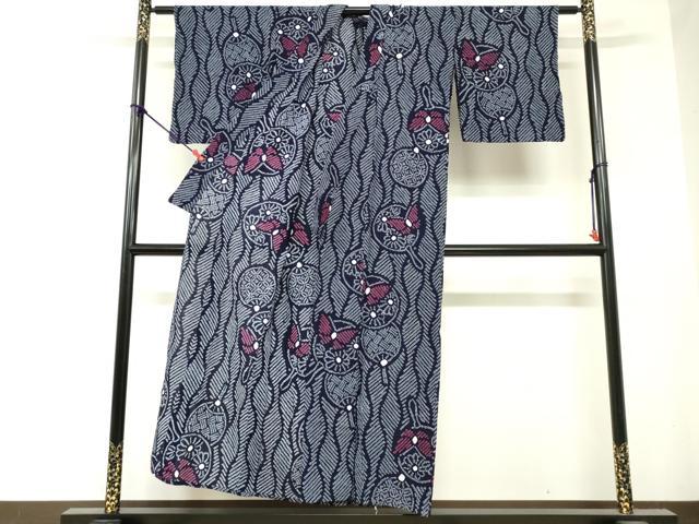 平和屋着物∴夏物　浴衣　有松鳴海絞り　立涌文　団扇　綿　逸品　DABI8623cd