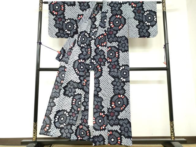 平和屋着物∴夏物　浴衣　有松鳴海絞り　草花文　綿　逸品　DABI8624cd