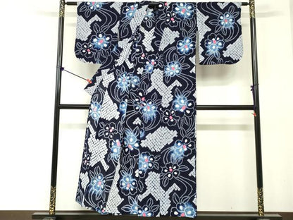 平和屋着物∴夏物　浴衣　有松鳴海絞り　流水花文　綿　逸品　DABI8625cd