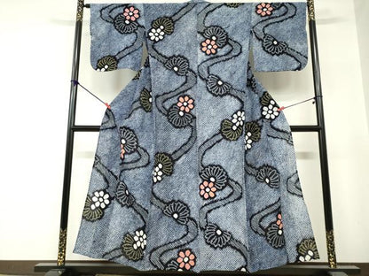 平和屋着物∴夏物　浴衣　有松鳴海絞り　流水花文　綿　逸品　DABI8626cd