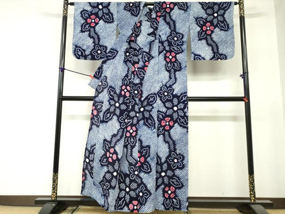 平和屋着物∴夏物　浴衣　有松鳴海絞り　枝花文　綿　逸品　DABI8627cd
