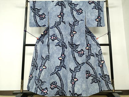 平和屋着物∴夏物　浴衣　有松鳴海絞り　枝花文　綿　逸品　DABI8630cd