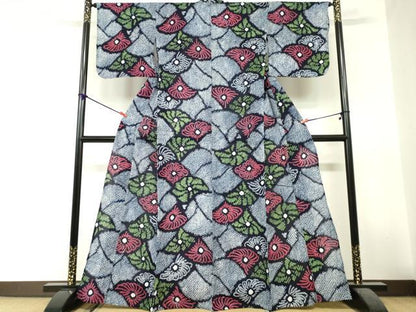 平和屋着物∴夏物　浴衣　有松鳴海絞り　幾何学花文　綿　逸品　DABI8637cd
