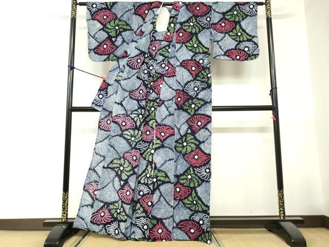 平和屋着物∴夏物　浴衣　有松鳴海絞り　幾何学花文　綿　逸品　DABI8637cd