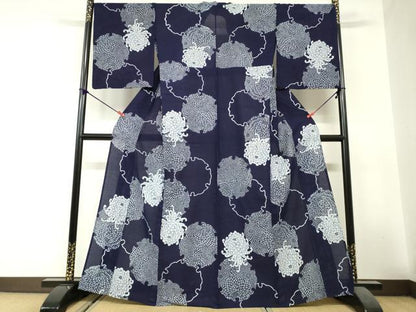 平和屋着物∴夏物　浴衣　綿絽　注染　手縫い　雪輪花文　乱菊　綿　逸品　DABI8641cd