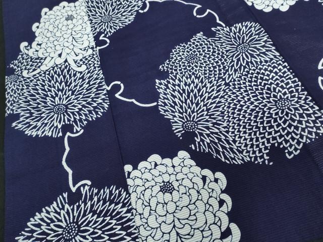 平和屋着物∴夏物　浴衣　綿絽　注染　手縫い　雪輪花文　乱菊　綿　逸品　DABI8641cd