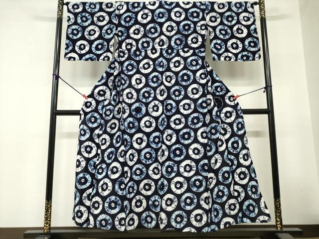 平和屋着物∴夏物　浴衣　有松鳴海絞り　丸文　綿　逸品　DABI8643cd