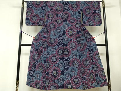 平和屋着物∴夏物　浴衣　注染　手縫い　舞花文　綿　逸品　DABI8652cd