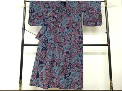 平和屋着物∴夏物　浴衣　注染　手縫い　舞花文　綿　逸品　DABI8652cd